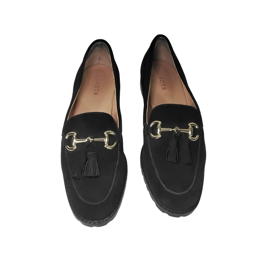 Talbots Loafers Black Suede Horsebit Tassel Lug Sole 8.5M Preppy Classic Office